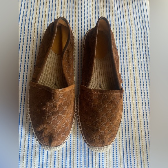 Gucci Suede Guccissima GG Espadrille Flats 37  Nut Brown Authentic - Picture 1 of 12